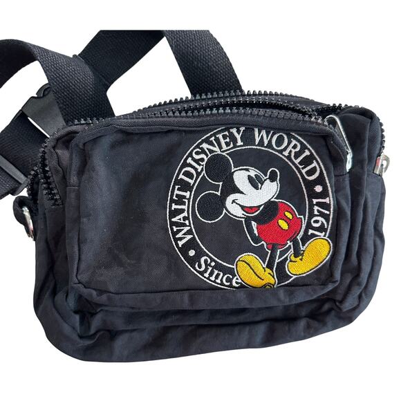 Walt Disney World Mickey Mouse Black Waist Crossbody Bag Adjustable Strap - Picture 1 of 14